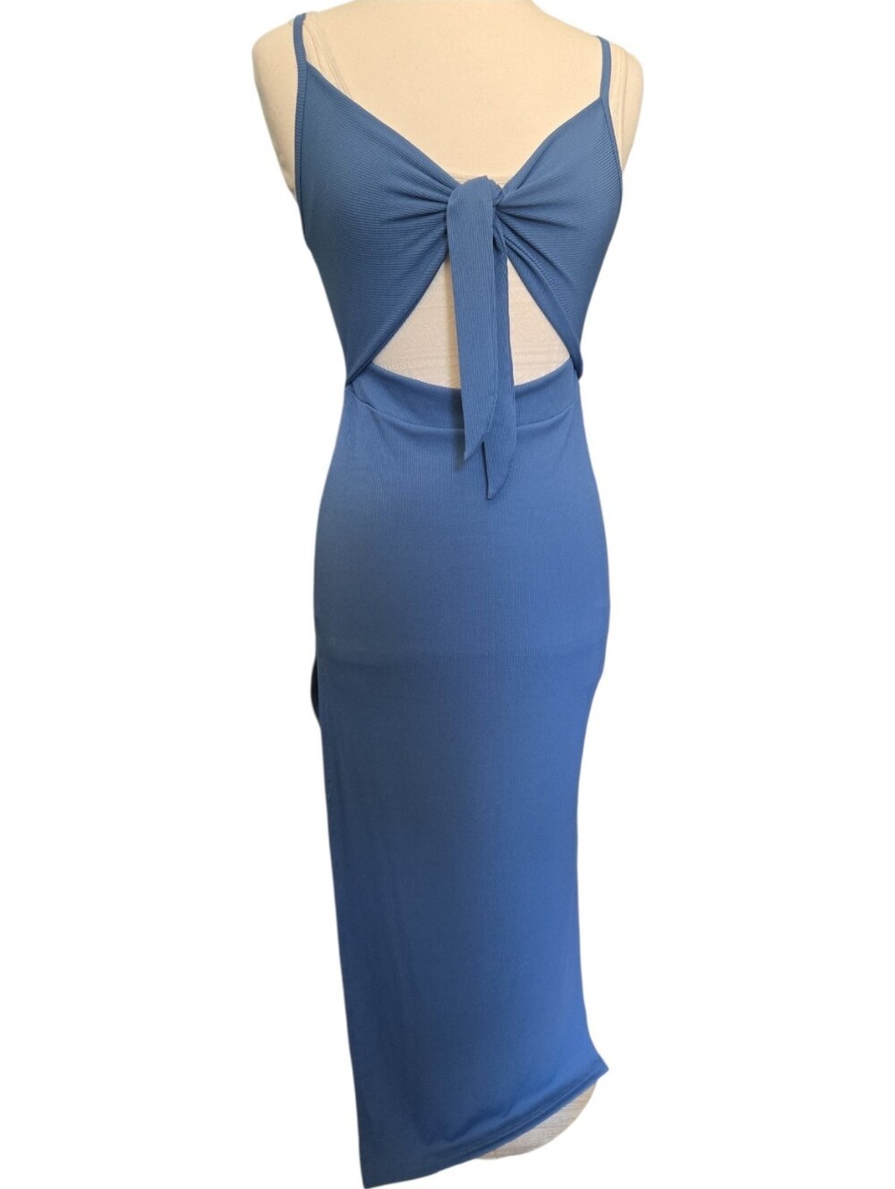 LYANER Tie Knot Cut Out Side Split Hem Sleeveless Knit Bodycon Maxi Dress - M